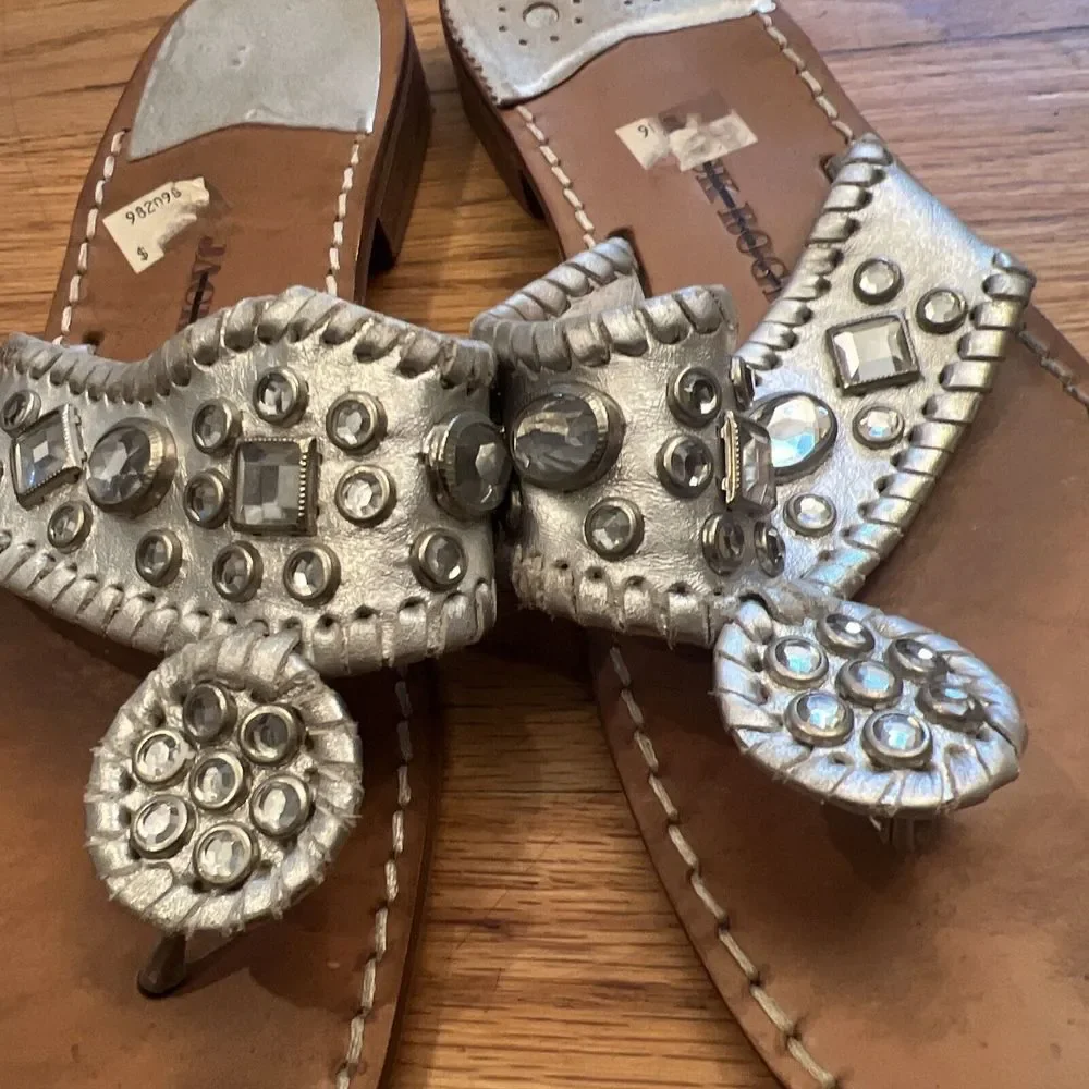 JACK ROGERS 10 M Limited Edition Bling Stone Diamond‎ Silver Sandals Hamptons